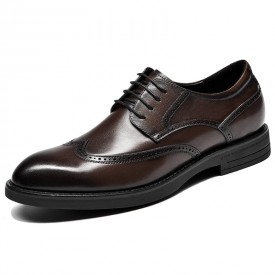 Luxury Tall Men Brogue Shoes Brown Full Calfskin Business Formal Derbies Add Height 2.4inch / 6cm 