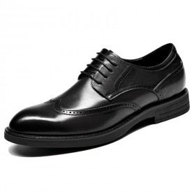 Luxury Elevator Brogue Shoes Black Full Calfskin Business Formal Derbies Add Taller 2.4inch / 6cm 