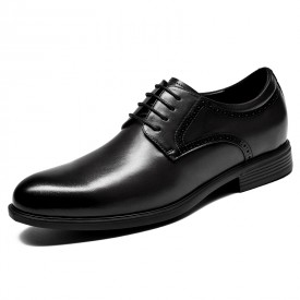 Exalted Elevator Wedding Shoes Lightweight Black Calfskin Leather Dress Derbies Add Taller 2.4inch / 6cm