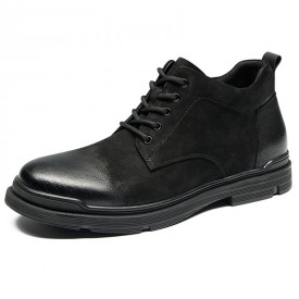 Outdoor Hidden Taller Work Shoes Black Genuine Oxhide Retro Casual Shoes Add Height 2.6inch / 6.5cm