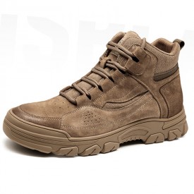 Khaki Elevator High Top Hiking Shoes Retro Hidden Taller Outdoor Work Shoes Increase 2.6inch / 6cm