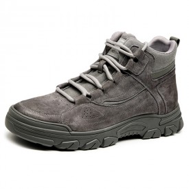 Gray Elevator High Top Hiking Shoes Retro Hidden Height Outdoor Work Shoes Gain 2.6inch / 6cm