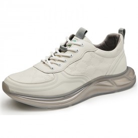 2023 Hidden Lift Trendy Chunky Sneakers White Genuine Leather Running Shoes Gain 2.6inch / 6.5cm