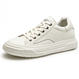 Reinforced Elevator Toe Cap Trainers White Cowhide Lift Heritage Walking Shoes Add Height 2.4inch / 6cm