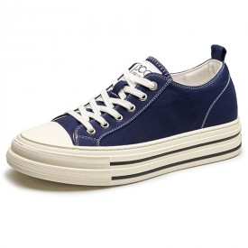 Blue Elevator Low Top Canvas Shoes Daily Hidden Lift Platform Skate Shoes Add Height 2.4inch / 6cm