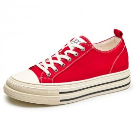 Red Elevator Low Top Canvas Shoes Daily Hidden Lift Platform Skate Shoes Raised Taller 2.4inch / 6cm