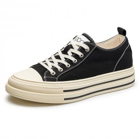 Black Elevator Low Top Canvas Shoes Daily Hidden Lift Platform Skate Shoes Increase 2.4inch / 6cm