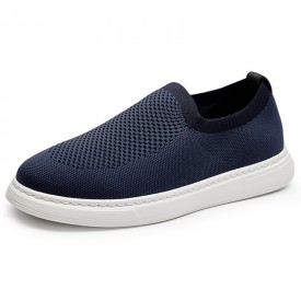 2024 Lightweight Elevator Loafers Blue Slip On Fashion Flyknit Skate Shoes Add Height 2.2inch / 5.5cm