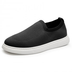 2024 Lightweight Elevator Loafers Black Slip On Fashion Flyknit Skate Shoes Gain Taller 2.2inch / 5.5cm