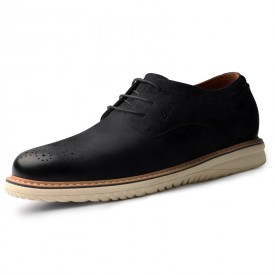 Retro Brogue Elevator Shoes Black Soft Nubuck Leather Taller Casual Shoes Increase 2.4inch / 6cm