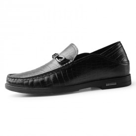 Soft Heighted Loafers Slip On Elevator Doug Shoes Black Premium Leather Slipper Add Taller 2.4inch / 6cm