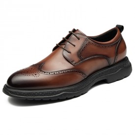 2022 Lightweight Taller Men Business Shoes Brown Calfskin Brogue Casual Shoes Gain 2.6inch / 6.5cm