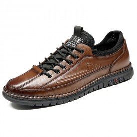 2022 Simple Taller Men Shoes Brown Soft Leather Comfort Casual Shoes Add Height 2.4inch / 6cm