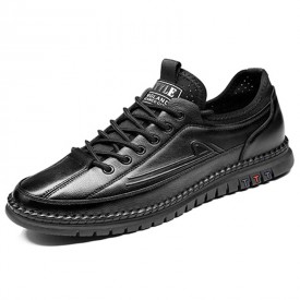 2022 Simple Elevator Shoes Black Soft Leather Comfort Casual Shoes Increase Height 2.4inch / 6cm