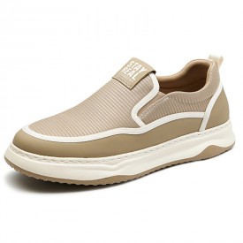 Super Lightweight Elevator Loafers Khaki Canvas Slip On Plimsolls Look Taller 2.2inch / 5.5cm