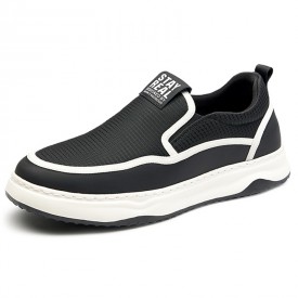 Super Lightweight Elevator Loafers Black Canvas Slip On Plimsolls Increase Height 2.2inch / 5.5cm