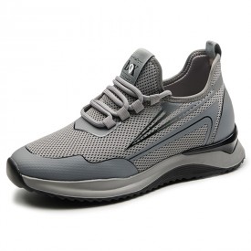 2024 Sleek Hidden Taller Workout Shoes Gray Mesh Elevator Slip On Sneakers Boost 2.8inch / 7cm