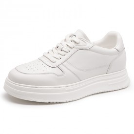 2024 Premium Elevator Skate Shoes White Cowhide Leather Campus Sneakers Increase 2.4inch / 6cm