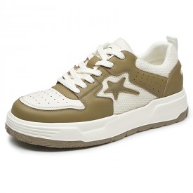 Chunky Elevated Platform Sneakers Khaki Mesh Hidden Lift Skate Shoes Gain Taller 2.6inch / 6.5cm