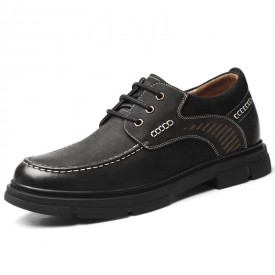 Black Wide Elevator Casual Shoes Ultimate Comfort Lace Up Work Shoes Increase 2.4inch / 6cm