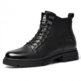 Fashion Motorcycle Boots Add Height Black Genuine Leather Side Zip Boots Increase 2.8inch / 7cm