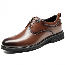 Crafted Hidden Lift Business Shoes Brown Genuine Leather Formal Derbies Extra Taller 2.8inch / 7cm