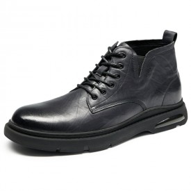 Vintage Leather Work Boots Add Taller Black British Hidden Lift Casual Chukka Boots 2.6inch / 6.5cm