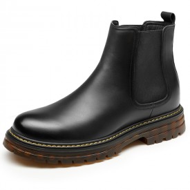 Winter Elevator Chelsea Boots Black Stylish Height Increasing Business Ankle Boots Add 2.6inch / 6.5cm