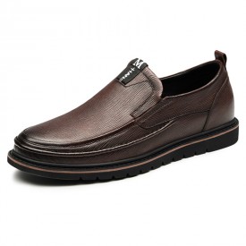 Best Height Increasing Loafers Brown Soft Lambskin Slip On Casual Shoes Add Taller 2.2inch / 5.5cm