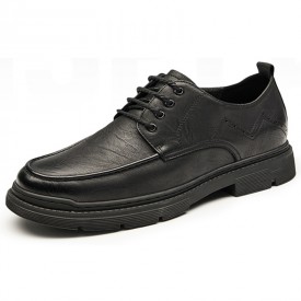 Concise Elevator Driving Shoes Black Soft Leather Hidden Heel Casual Shoes Add Taller 2.4inch / 6cm