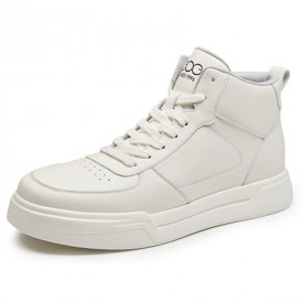 2024 Latest Elevator Hi Top Trainers White Leather Hidden Lift Skate Shoes Gain Taller 2.6inch / 6.5cm