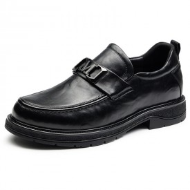 Fashion Elevator Horsebit Loafers Black Soft Cowhide Slip On Business Shoes Get Taller 2.8inch / 7cm