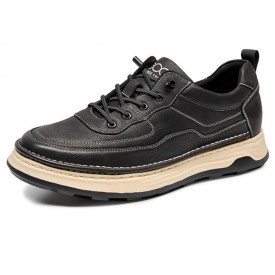 Black Premium Leather Elevator Shoes Lightweight Low Top Casual Shoes Add Height 2.2inch / 5.5cm