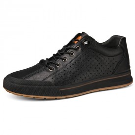 2024 Elevator Perforated Skate Shoes Black Low Top Safety Toe Leather Sneakers Get 2inch / 5cm