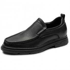 Concise Elevator Loafers Black Nubuck Height Increasing Slip On Business Casual Shoes 2.4inch / 6cm