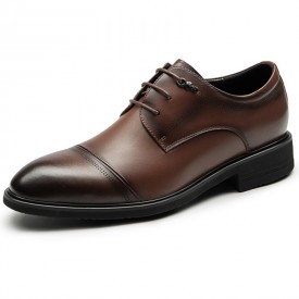 2023 Classic Hidden Lift Cap Toe Derby Shoes Brown Bridegroom Wedding Shoes Get 2.6inch / 6.5cm