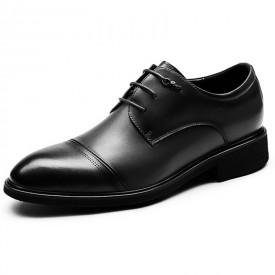 2023 Classic Elevator Cap Toe Derby Shoes Black Bridegroom Wedding Shoes Gain 2.6inch / 6.5cm