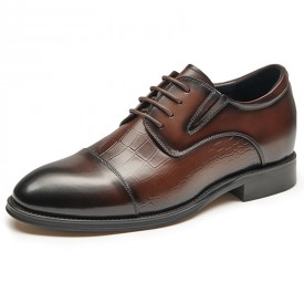 2024 Designer Elevator Shoes Preppy Style Brown Cap Toe Tuxedo Shoes Gain Taller 2.6inch / 6.5cm