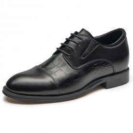 2024 Designer Elevator Shoes Preppy Style Black Cap Toe Tuxedo Shoes Add Height 2.6inch / 6.5cm