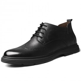 UK Stylish Elevator High Top Casual Shoes Black Brogue Business Boots Add Height 2.4inch / 6cm