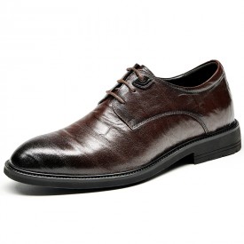 Retro Height Elevator Formal Shoes Brown Soft Genuine Leather Derbies increase 2.4inch / 6cm