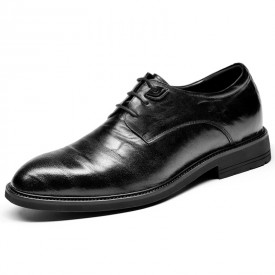 Retro Height Increasing Formal Shoes Black Soft Genuine Leather Derbies Add Taller 2.4inch / 6cm