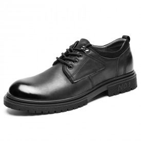 Everyday Elevator Outdoor Shoes Black Cowhide Leather Spacious Toe Work Shoes Taller 2.6inch / 6.5cm