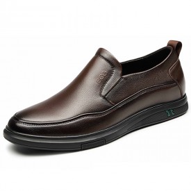 Height Elevator Casual Loafers Brown Calf Leather Hidden lift Slip On Shoes Gain Taller 2.2inch / 5.5cm