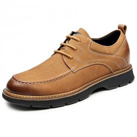 Retro Hidden Taller Work Shoes Brown Nubuck Leather Trendy Casual Busines Shoes Get 2.6inch / 6.5cm