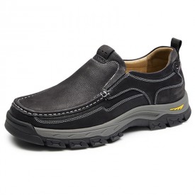 Versatile Elevator Casual Loafers Black Height Increasing Slip On Hiking Shoes Gain 2.4inch / 6cm