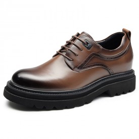 Lightweight Height Increasing Derby Shoes Brown Elevator Business Formal Shoes Gain 3.2inch / 8cm