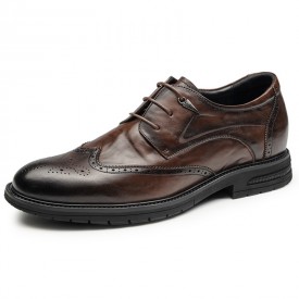 European Elevator Brogue Shoes Brown Delicate Cowhide Leather Business Derbies Get 2.6inch / 6.5cm