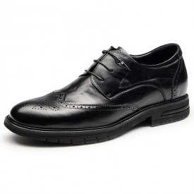 European Elevator Brogue Shoes Black Delicate Cowhide Leather Business Derbies Add 2.6inch / 6.5cm