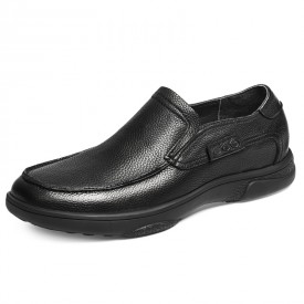 2021 Comfortable Height Increasing Loafers Black Cowhide Leather Casual Shoes Tall 2.4inch / 6cm 